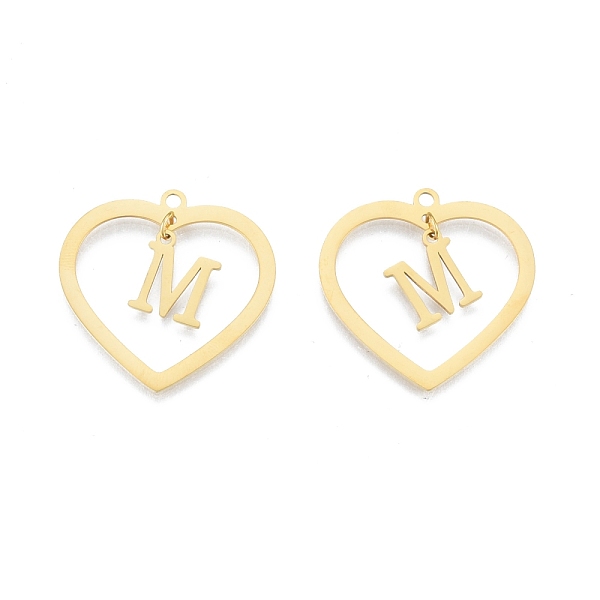 

PandaHall 201 Stainless Steel Pendants, Hollow, Heart with Letter A~Z, Real 18K Gold Plated, Letter.M, 29x29.5x1mm, Hole: 2mm, A~Z...