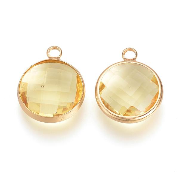 

PandaHall Glass Pendants, with Brass Findings, Faceted, Flat Round, Mixed Color, 20x16.5x4.5mm, Hole: 2.5mm Brass+Glass Flat Round..., Multicolor