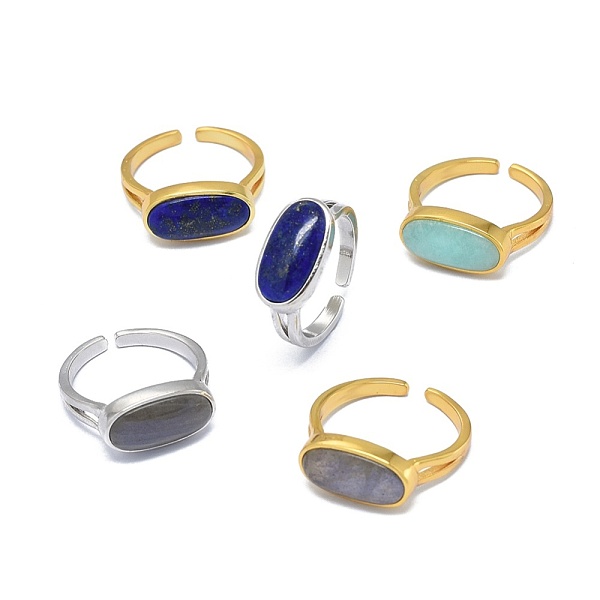 

PandaHall Adjustable Natural Gemstone Finger Rings, with Brass Findings, Oval, Size 6, 17mm Mixed Stone
