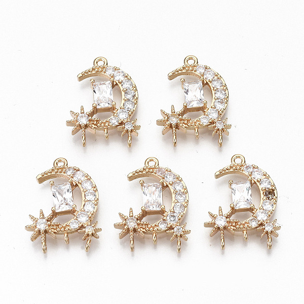 

PandaHall Brass Micro Pave Cubic Zirconia Chandelier Component Links, Light Gold, Long-Lasting Plated, Cadmium Free & Lead Free, Moon with..., Clear