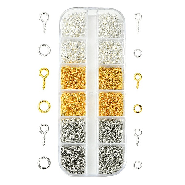 

PandaHall DIY 510Pcs 6 Style Iron Screw Eye Pin Peg Bails, with 273Pcs Brass Jump Rings, Mixed Color, 8~10x4~5x1~1.2mm, Hole: 2~2.8mm Iron