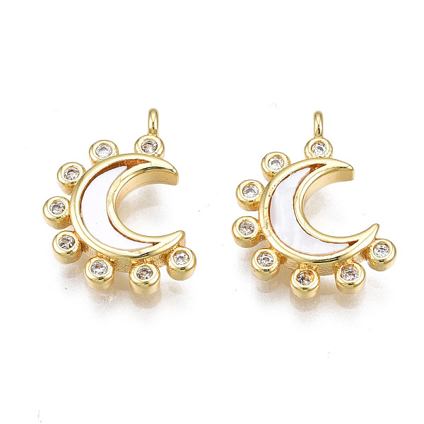 

PandaHall Brass Micro Pave Clear Cubic Zirconia Charms, with Shell, Cadmium Free & Nickel Free & Lead Free, Moon, Real 18K Gold Plated...