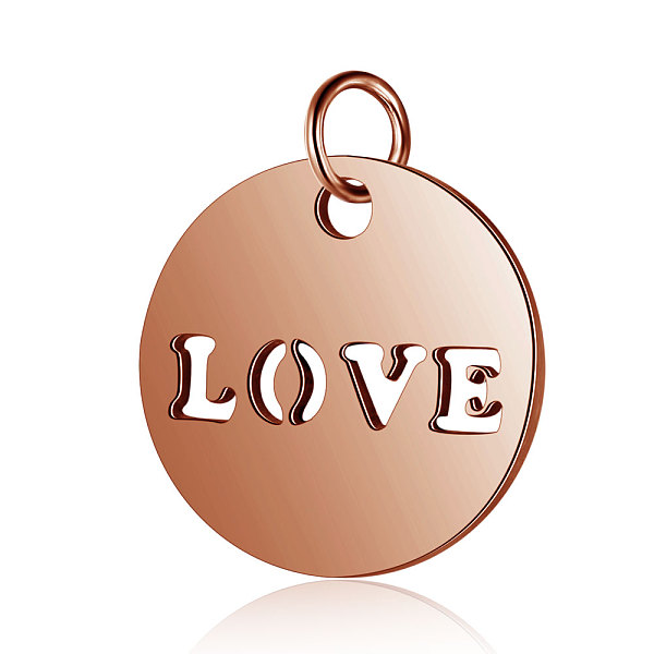 

PandaHall 304 Stainless Steel Charms, Flat Round with Word LOVE, Rose Gold, 12x1mm, Hole: 2.5mm 304 Stainless Steel Flat Round