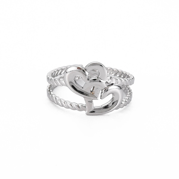 

PandaHall 304 Stainless Steel Interlocking Heart Cuff Ring, Hollow Open Ring for Women, Stainless Steel Color, US Size 7 1/4(17.5mm) 304...