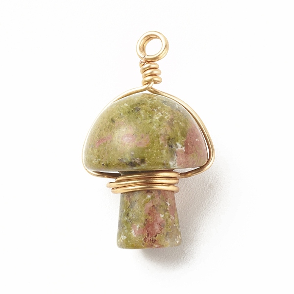

PandaHall Natural Unakite Pendants, with Real 18K Gold Plated Eco-Friendly Copper Wire Wrapped, Mushroom, 28~32x16~17x16~17mm, Hole: 3mm...