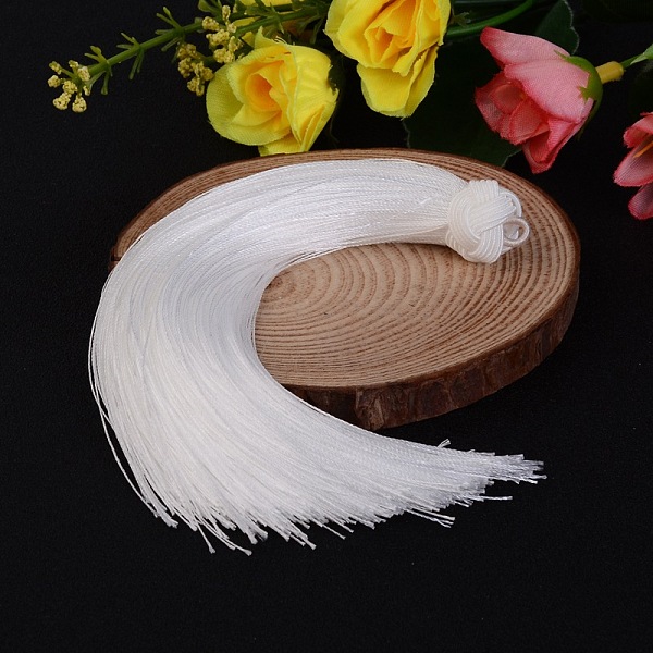 

PandaHall Beautiful Design Nylon Tassel Pendant Decorations, White, 160x18mm, Hole: 4mm Nylon White