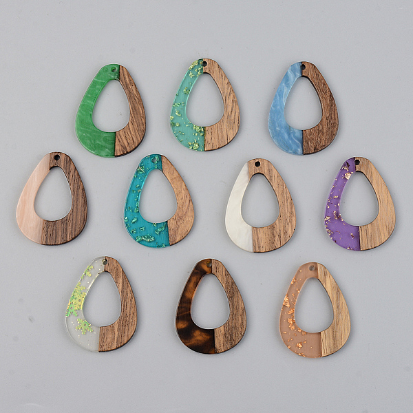 

PandaHall Resin & Walnut Wood Pendants, Teardrop, Mixed Color, 37.5x38x3mm, Hole: 2mm Resin+Wood Teardrop Multicolor