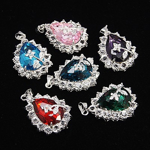 

PandaHall Glass Pendants, with Brass Finding, Teardrop, Platinum, Mixed Color, about 30mm long, 20mm wide, 11mm thick, hole: 3.5x3mm..., Multicolor
