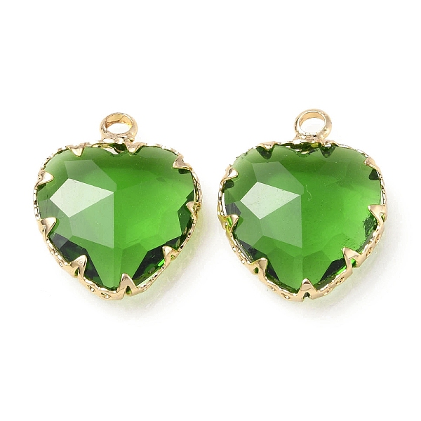 

PandaHall Brass with K9 Glass Pendants, Light Gold, Heart Charms, Peridot, 19x15x6mm, Hole: 2mm K9 Glass Heart Green