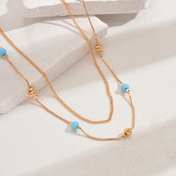 Fashionable Brass & Synthetic Turquoise Double Layer Necklaces For Women