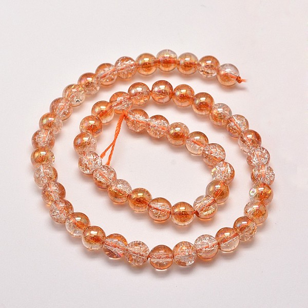 

PandaHall Electroplate Synthetic Crackle Quartz Bead Strands, Round Half Rainbow Plated, Chocolate, 8mm, Hole: 1mm, about 50pcs/strand, 15.7..., Brown