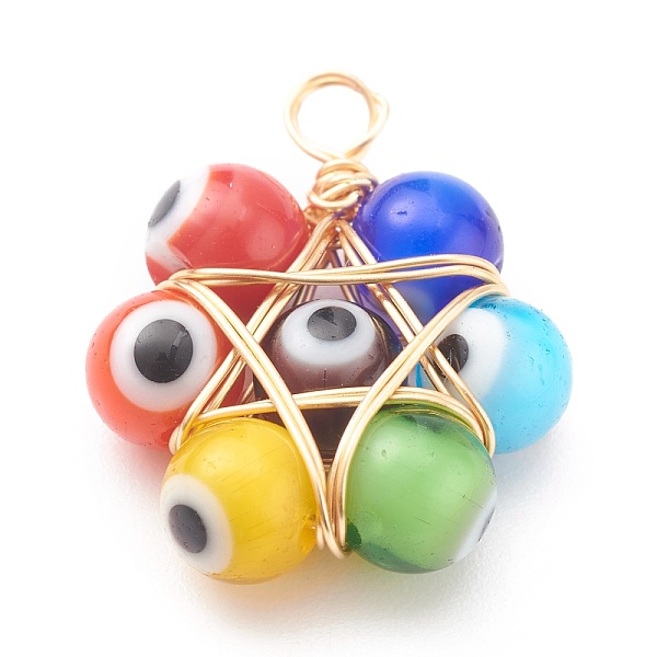 

PandaHall Handmade Lampwork Pendants, with Handmade Evil Eye Lampwork Round Bead and Eco-Friendly Copper Wire Copper Beading Wire, Colorful...