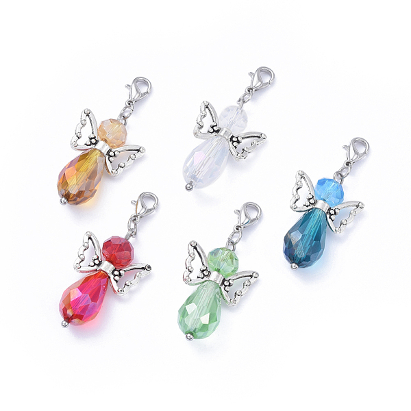 

PandaHall Faceted Glass Pendants, with Tibetan Style Alloy Beads and Lobster Claw Clasps, Fairy, Mixed Color, 41mm, Pendant: 30x18x7.5mm..., Multicolor