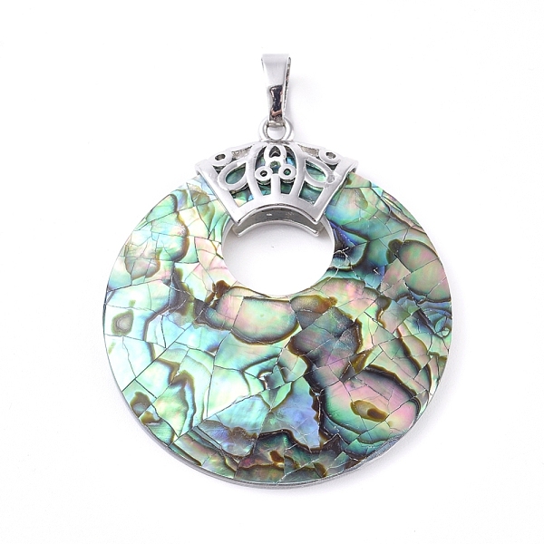 

PandaHall Natural Paua Shell Pendants, with Platinum Tone Brass Ice Pick Pinch Bails, Donut, 44x38x5mm, Hole: 5x8mm Paua Shell Donut