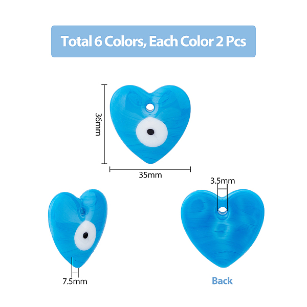 Dicosmetic 12pcs 6 Farben Handgefertigte Bunte Malerei-Anhänger Des Bösen Blicks