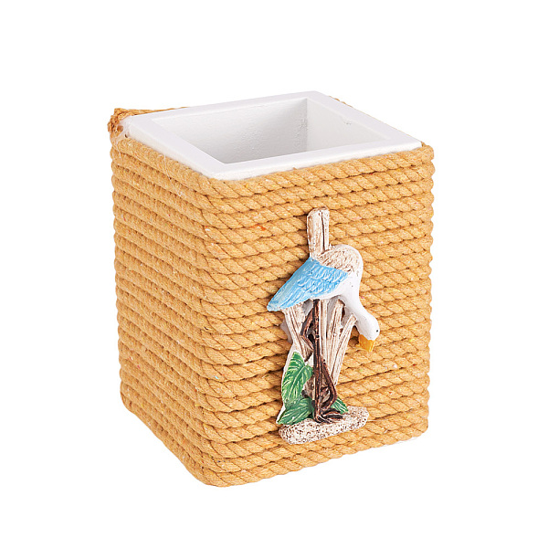 

PandaHall Desk Wood Cotton Rope Pen Holder Stand, Desk Organizer Makeup Brush Holder, Rectangle with Bird, Orange, 98x88x110mm, Inner...