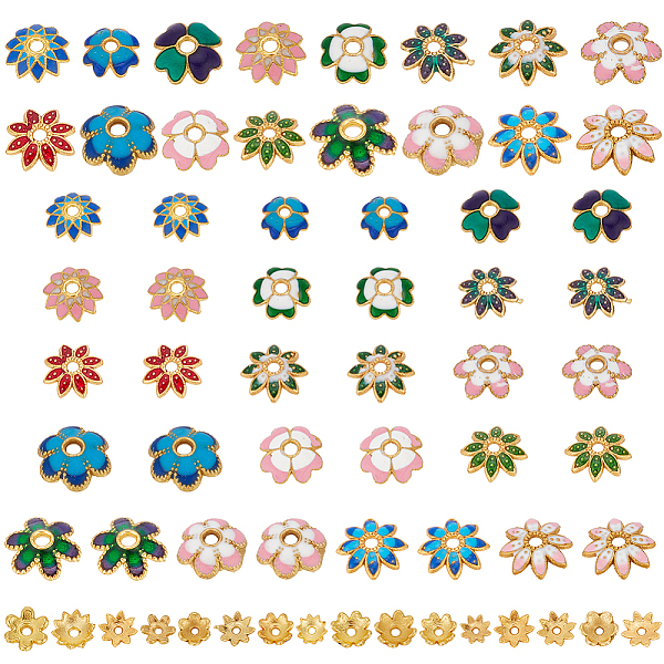 

PandaHall PH 96pcs 16 Styles Enamel Flower Bead Caps, French Bead Tail Spacers Vintage Filigree Bead Caps, Colorful Hollow Petal Spacer..., Multicolor