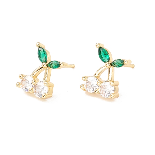 PandaHall Colorful Cubic Zirconia Cherry Stud Earrings, Brass Jewelry for Women, Lead Free & Cadmium Free, Real 18K Gold Plated, 12.5x10mm...