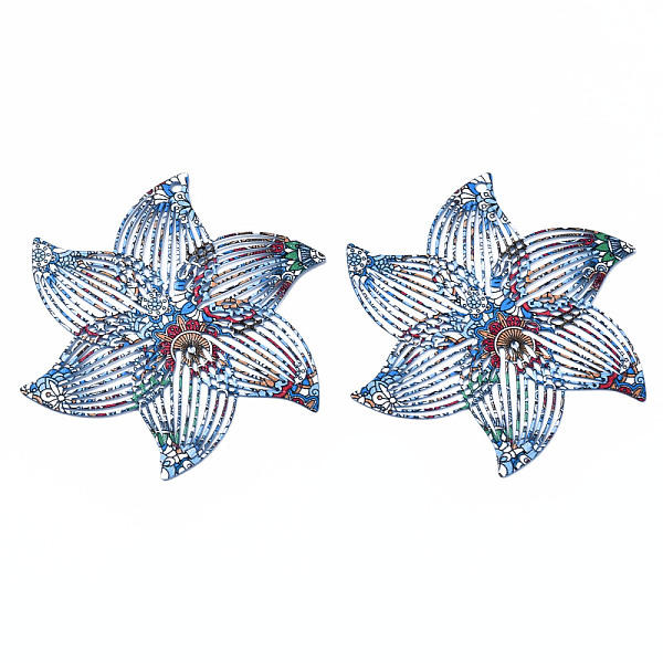 

PandaHall 430 Stainless Steel Pendants, Spray Painted, Etched Metal Embellishments, Flower Pattern, Flower, Dodger Blue, 45.5x40x0.6mm, Hole...