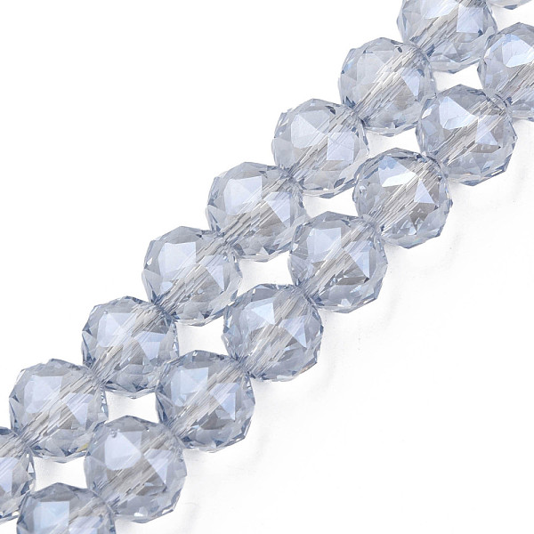 

PandaHall Electroplate Transparent Glass Bead Strands, Faceted, Round, Cornflower Blue, 10x8.5mm, Hole: 1.2mm, about 60pcs/strand, 20.47...