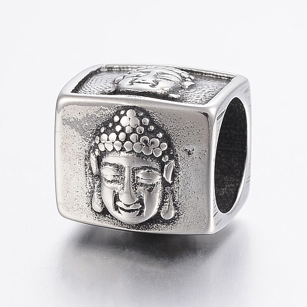 

PandaHall 304 Stainless Steel Beads, Large Hole Beads, Cube with Buddha, Antique Silver, 12x13x11mm, Hole: 8mm 304 Stainless Steel Cube