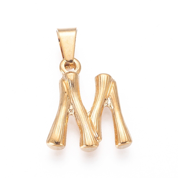 

PandaHall 304 Stainless Steel Pendants, Bamboo Style, Letter, Golden Color, Letter.M, 19x16x3mm, Hole: 3x7mm 304 Stainless Steel Letter