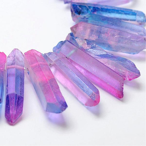 

PandaHall Electroplate Natural Quartz Crystal Beads Strands, Dyed, Faceted, Nuggets, Mauve, 23~47x8.5~9.5x8~10mm, Hole: 2mm, 15.7 inch(40cm)..., Purple