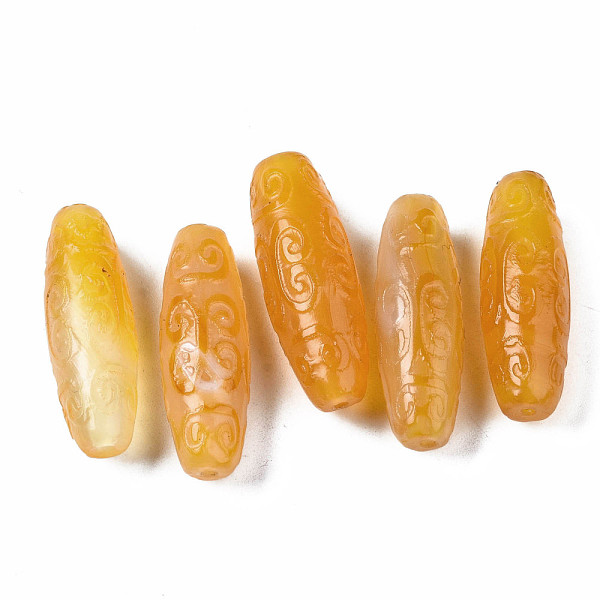 

PandaHall Natural Grey Agate Beads, Dyed, Barrel with Flower Pattern, Orange, 35~42.5x10~15mm, Hole: 1.4~3mm Grey Agate Barrel Orange