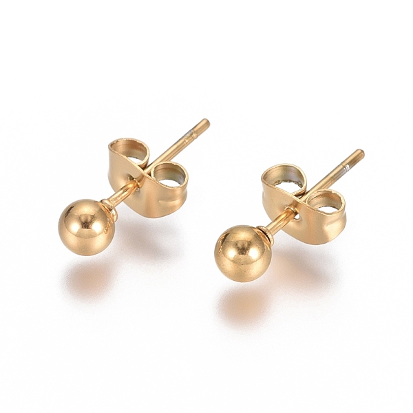 

PandaHall Ion Plating(IP) 304 Stainless Steel Stud Earrings, Ball Stud Earrings, with Earring Backs, Golden, 15x4mm, Pin: 0.8mm 304...