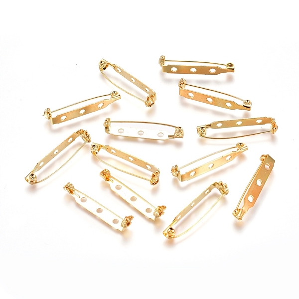 

PandaHall Iron Brooch Findings, Back Bar Pins, Golden, 33x4.5mm, Hole: 2mm, pin: 0.5mm Iron
