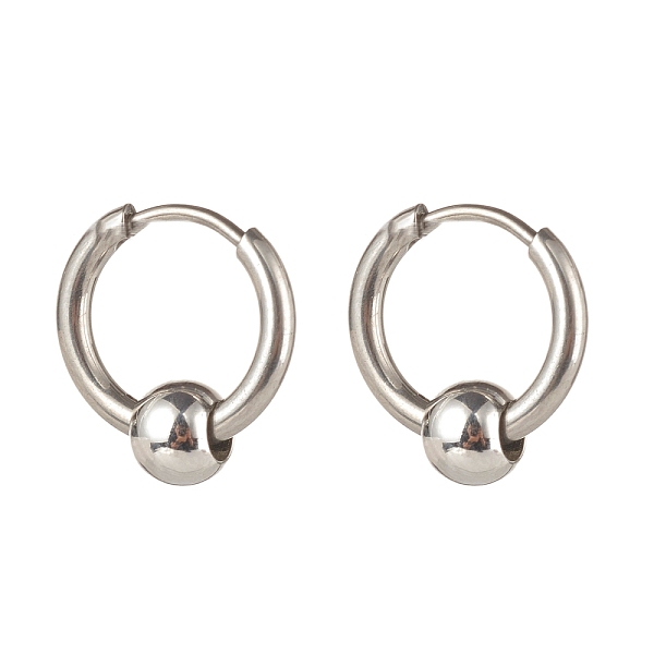 

PandaHall 304 Stainless Steel Huggie Hoop Earrings, with Brass Beads, Stainless Steel Color, 15x14mm, Pin: 1mm 304 Stainless Steel Round