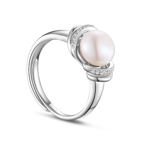 

PandaHall SHEGRACE Rhodium Plated 925 Sterling Silver Finger Ring, Micro Pave AAA Cubic Zirconia Knot with Freshwater Pearl, Platinum, White...