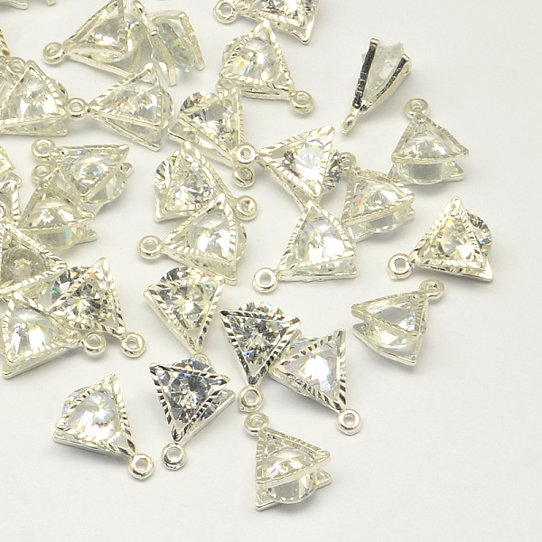 

PandaHall Alloy Charms, with Cubic Zirconia, Triangle, Clear, Silver Color Plated, 11x9x5mm, Hole: 1mm Alloy+Cubic Zirconia Triangle Clear