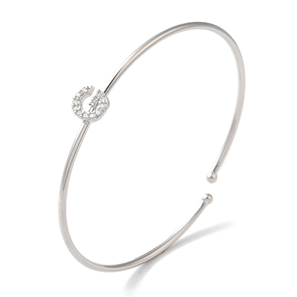 

PandaHall Rack Plating Brass Micro Pave Clear Cubic Zirconia Letter Open Cuff Bangles, Torque Bangles for Women, Platinum, Lead Free &...