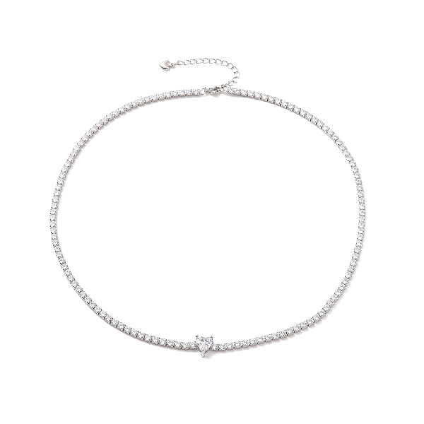 

PandaHall Clear Cubic Zirconia Heart Pendant Necklace with Tennis Chains, Brass Jewelry for Women, Platinum, 18.11 inch(46cm) Cubic Zirconia
