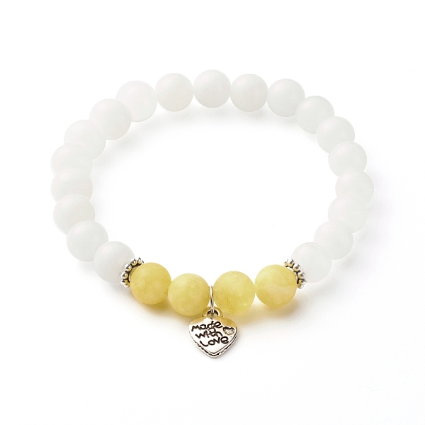 

PandaHall Dyed Natural White Jade(Dyed) Beads Bracelets for Women Gift, Made with Love Heart Charm Stretch Bracelets, Mixed Color, Inner..., Multicolor