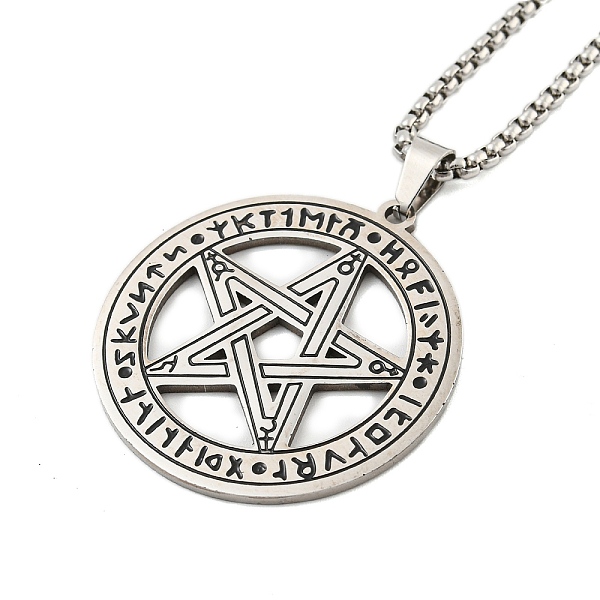 

PandaHall 201 Stainless Steel Pendant Necklaces, Box Chain Necklaces, Flat Round with Star, Stainless Steel Color, 24.02 inch(61cm) 201...