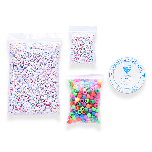 

PandaHall 1 Bag 1200Pcs Opaque Acrylic Flat Round with Letter & Heart Beads, with 1roll Clear Elastic Crystal Thread, for DIY Children's Day..., Multicolor