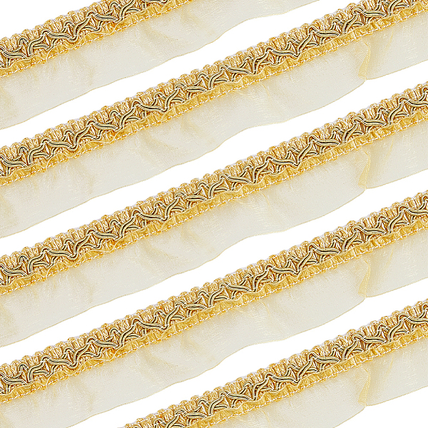 

PandaHall SUPERFINDINGS 12.58 Yards(11.5m)/Card Pleated Lace Fabric Trim Gold Fabric Applique Trimming Yellow Gathered Mesh Chiffon Ribbon...