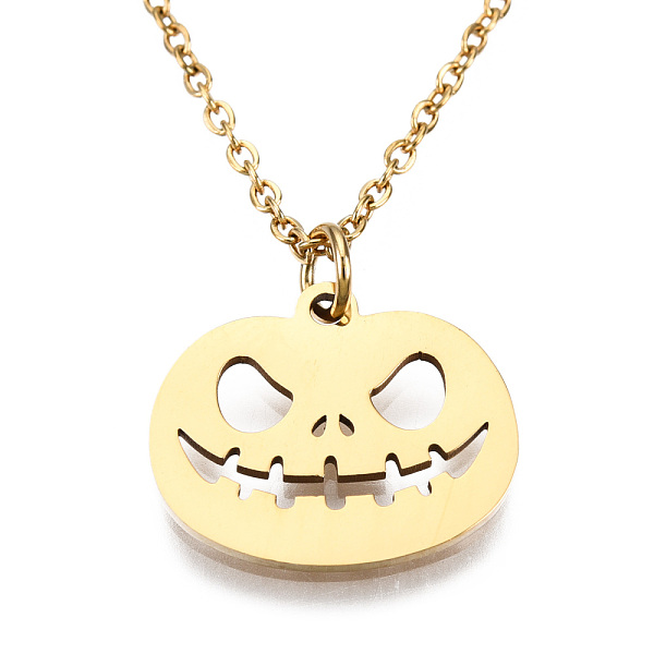 

PandaHall For Halloween, 201 Stainless Steel Pendant Necklaces, with Cable Chains and Lobster Claw Clasps, Pumpkin Jack-O'-Lantern...
