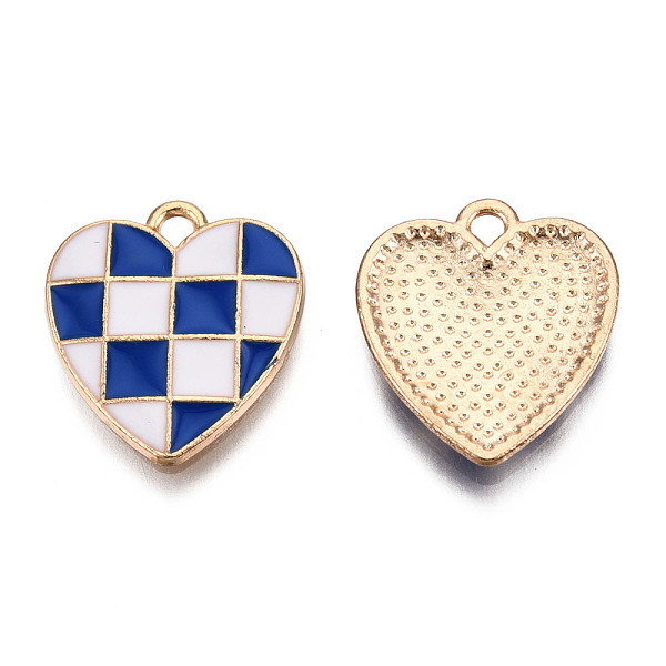 

PandaHall Alloy Enamel Pendants, Cadmium Free & Lead Free, Light Gold, Heart, Checkered Charms, Blue, 17.5x15.5x1.5mm, Hole: 1.8mm...