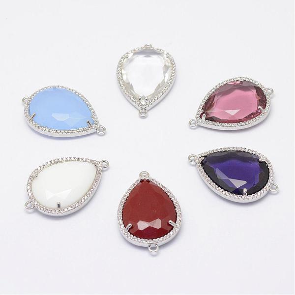 

PandaHall Faceted Glass Links connectors, with Brass Cubic Zirconia Finding, teardrop, Platinum, 28x18x5mm, Hole: 2mm Glass Teardrop..., Multicolor