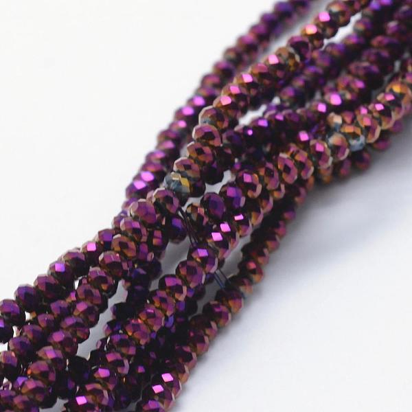 

PandaHall Electroplate Glass Beads Strands, Full Plated, Faceted, Rondelle, Purple Plated, 2.5x1.5mm, Hole: 0.5mm, about 197~201pcs/strand...