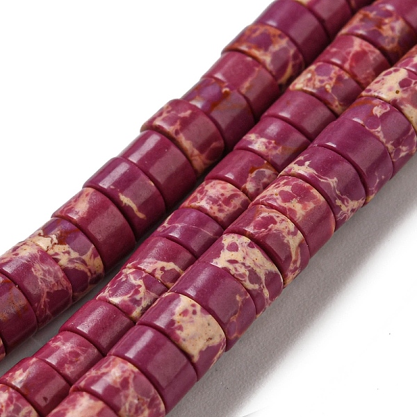 

PandaHall Synthetic Imperial Jasper Dyed Beads Strands, Disc, Heishi Beads, Purple, 4~4.5x2~3mm, Hole: 0.7mm, about 140~141pcs/strand...