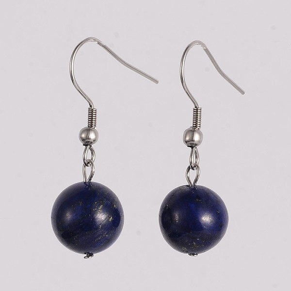 

PandaHall Round 304 Stainless Steel Natural Lapis Lazuli Dangle Earrings, 35mm, Pin: 0.8mm Lapis Lazuli