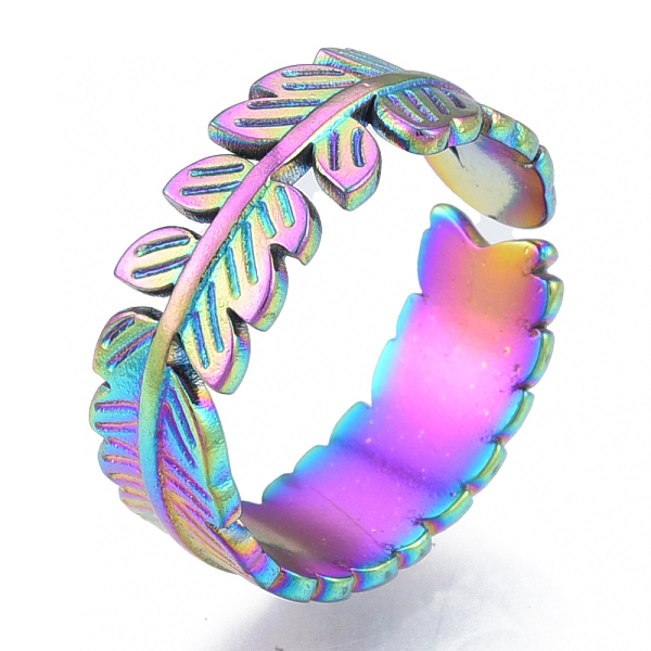

PandaHall Ion Plating(IP) 304 Stainless Steel Leaf Cuff Rings, Open Rings for Women Girls, Rainbow Color, US Size 6(16.5mm) 304 Stainless...