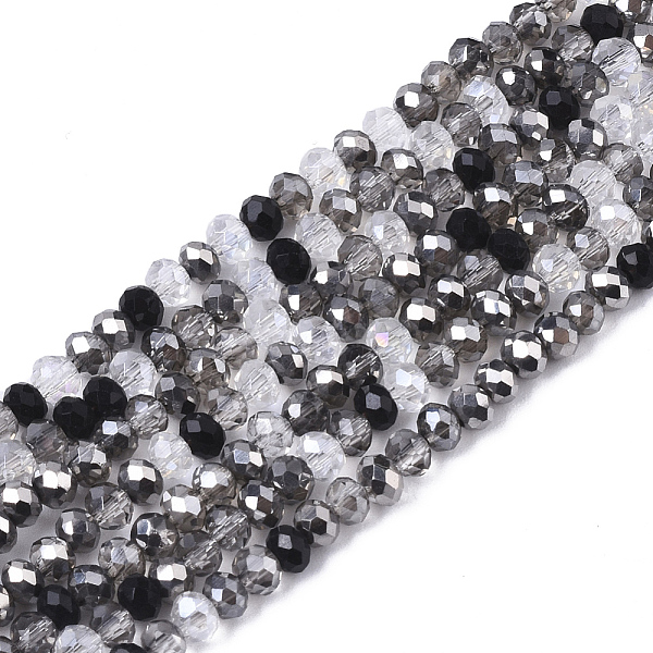 

PandaHall Electroplate Glass Beads Strands, Pearl Luster Plated, Faceted, Rondelle, Black, 3x2.5mm, Hole: 0.7mm, about 188~190pcs/16.93...