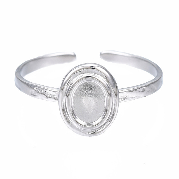 

PandaHall 304 Stainless Steel Open Cuff Finger Ring Cabochon Settings, Oval, Stainless Steel Color, US Size 7 3/4(17.9mm), Tray: 4x5.5mm 304...