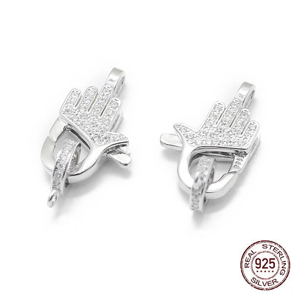 

PandaHall Rhodium Plated 925 Sterling Silver Lobster Claw Clasps, with Cubic Zirconia, with 925 Stamp, Palm, Clear, Platinum, 26mm, Clasp...