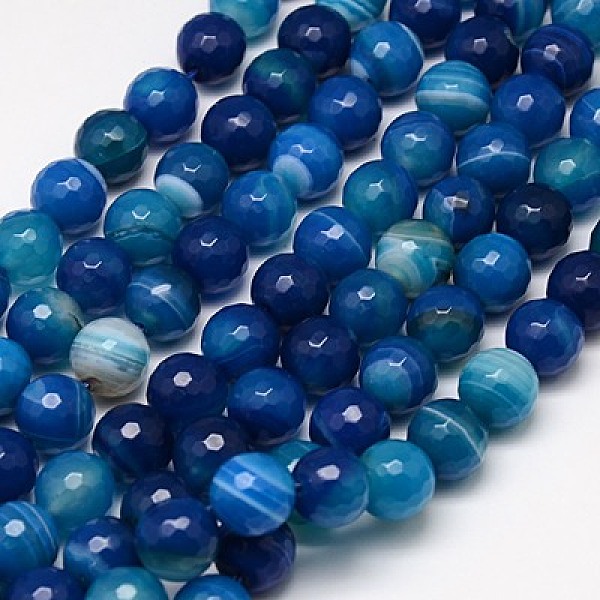 

PandaHall Natural Stripe Agate Beads Strands, Faceted, Dyed, Round, Marine Blue, 10mm, Hole: 1.2mm, about 38pcs/strand, 15 inch Banded Agate...